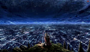 Girl On Top Of A Hill Night Anime Wallpaper