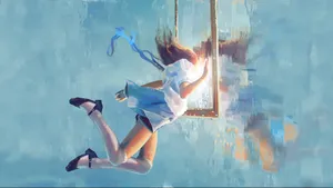 Girl Passing Through A Mirror Wallpaper