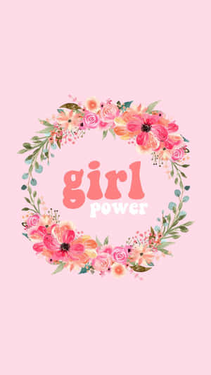 Girl Power Floral Wreath Pink Background Wallpaper