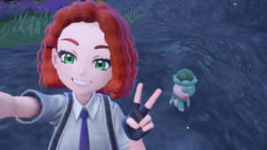 Girl Selfie With Pokémon Fomantis Wallpaper