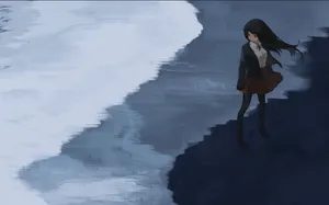 Girl Standing Lateral To The Sea Wallpaper