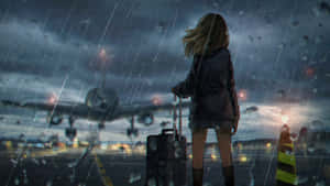 Girl Under Pouring Rain 4k Wallpaper