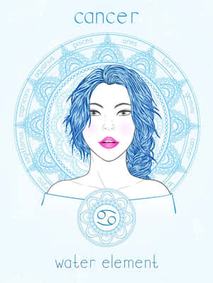 Girl With Blue Hair Cute Cancer Zodiac Sign Wallpaper