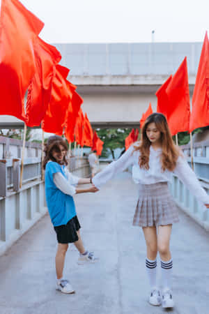 Girl With Pleated Miniskirt Wallpaper