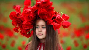 Girlwith Red Flower Wreath Wallpaper