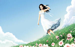 Girly Cartoon On Fields Wallpaper