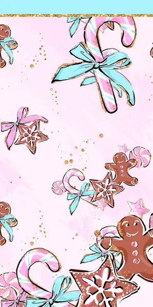 Girly Christmas Candy Cane Pattern Wallpaper