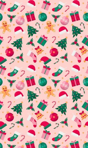 Girly_ Christmas_ Pattern_ Background Wallpaper