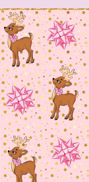 Girly_ Christmas_ Reindeer_and_ Bows_ Pattern Wallpaper