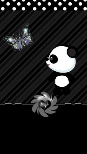 Girly Cute Panda Dark Butterfly Wallpaper
