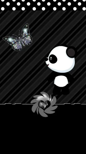 Girly Cute Panda Dark Butterfly Wallpaper