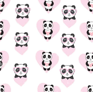 Girly Cute Panda Heart Vector Wallpaper