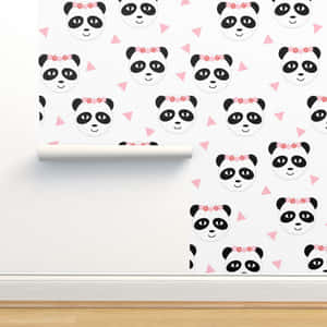 Girly Cute Panda Ribbon Wall Wallpaper