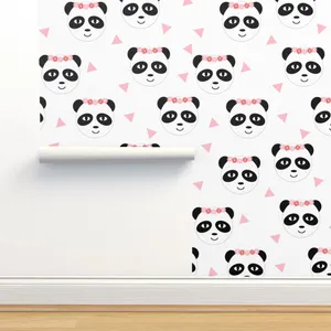 Girly Cute Panda Ribbon Wall Wallpaper