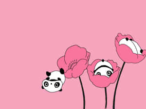 Girly Cute Panda Small Flowers Wallpaper