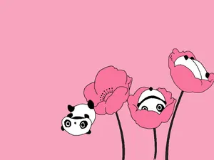Girly Cute Panda Small Flowers Wallpaper