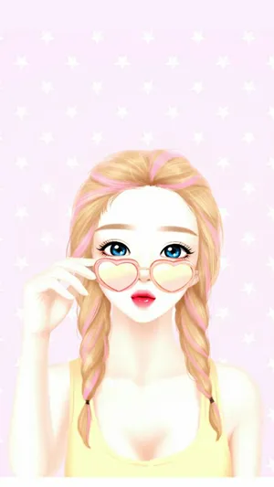 Girly Fashion Illustration Pink Heart Glasses Wallpaper
