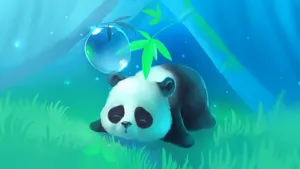 Girly Panda Lying On Grass Wallpaper