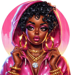 Glamorous Black Barbie Illustration Wallpaper