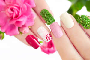 Glamorous Pink Nail Art Design Wallpaper