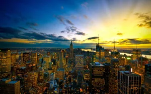 Gleaming Sunrise New York City Laptop Wallpaper