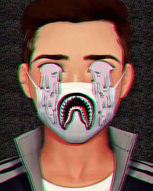 Glitch Art Shark Face Mask Wallpaper
