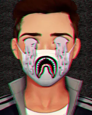 Glitch Art Shark Face Mask Wallpaper
