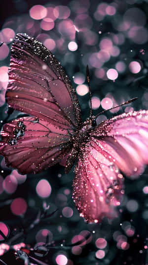 Glittering Pink Butterfly Bokeh Background Wallpaper