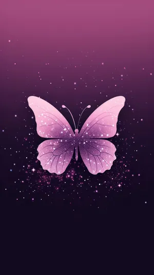 Glittering Pink Butterflyon Purple Background Wallpaper