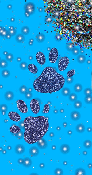 Glittery Blue Paw Print Wallpaper