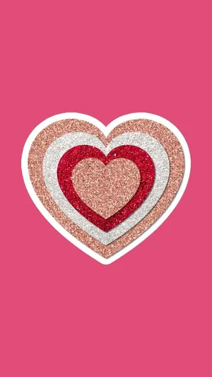 Glittery Layered Hearts Pink Background Wallpaper