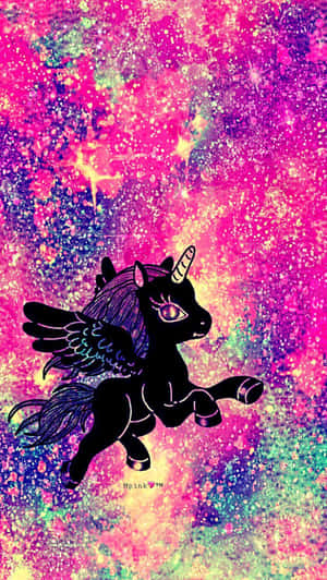 Glittery Pink Galaxy And Purple Unicorn Wallpaper