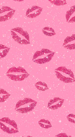 Glittery Pink Kiss Pattern Wallpaper