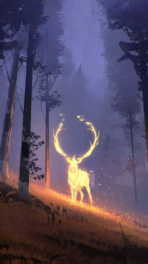 Glowing Deer In Mystical Forest Wallpaper