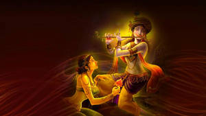 Glowing Hindu God Krishna Playing Flute Wallpaper