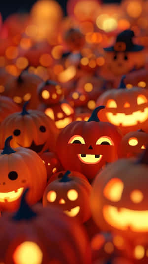 Glowing Jack O Lanterns Halloween Night.jpg Wallpaper