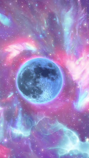 Glowing Moon On Rainbow Galaxy Wallpaper