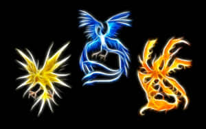 Glowing Neon Zapdos, Articuno, And Moltres Wallpaper