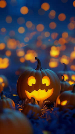 Glowing Pumpkin Halloween Night Wallpaper