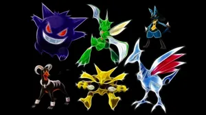 Glowing Scyther And Other Pokemons Wallpaper