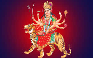 Goddess_ Durga_ On_ Tiger_ Illustration Wallpaper