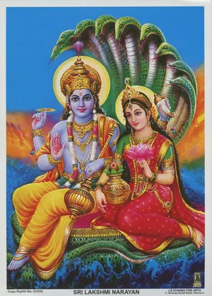 Goddess Lakshmi And Vishnu On Shesha Throne Hd Wallpaper