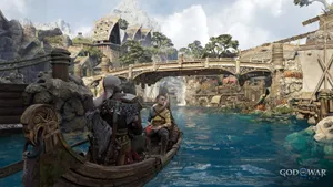 Godof War Ragnarok Kratosand Atreus Boat Journey Wallpaper