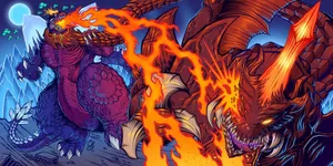 Godzilla And Destoroyah Face Off In An Epic Battle Wallpaper