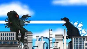 Godzilla And Hedorah Locked In A Fierce Battle Wallpaper