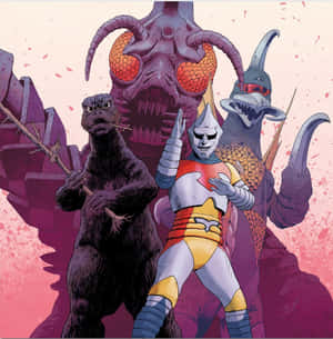 Godzilla And Megalon Engage In An Epic Battle Wallpaper