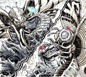 Godzilla And Mothra Facing Off In An Epic Battle Wallpaper