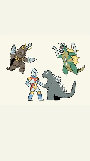 Godzilla Megalon Jet Jaguar Cartoon Wallpaper