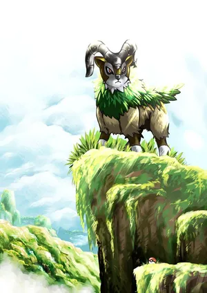 Gogoat On Grassy Cliff Wallpaper