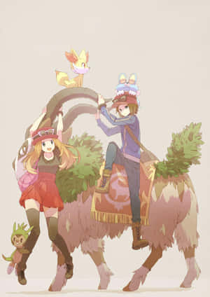 Gogoat With Other Pokémon Characters Wallpaper